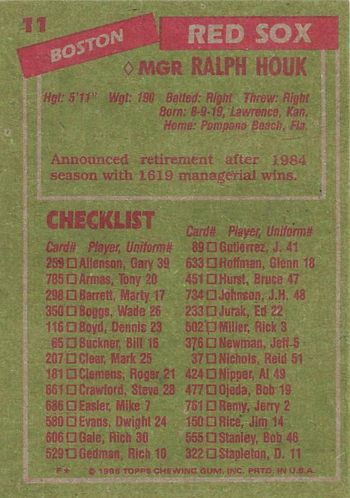 Ralph Houk  baseball card collectible - Main Image 2