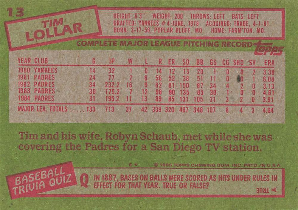 Tim Lollar  baseball card collectible - Main Image 2