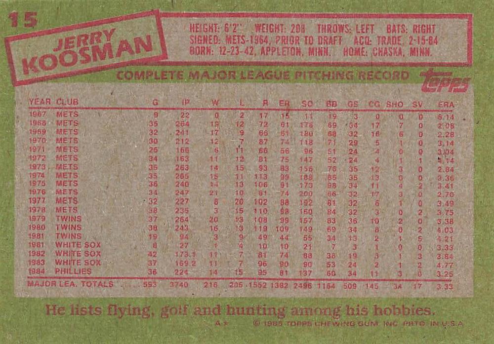 Jerry Koosman  baseball card collectible - Main Image 2