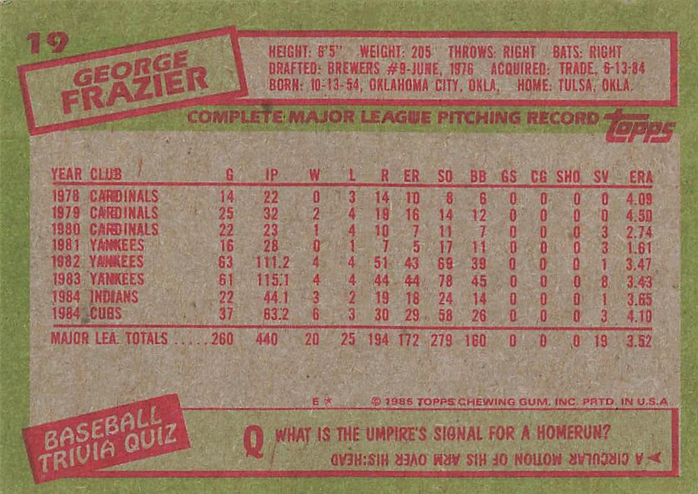 George Frazier  baseball card collectible - Main Image 2