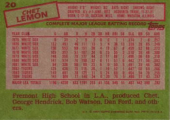 Chet Lemon  baseball card collectible - Main Image 2
