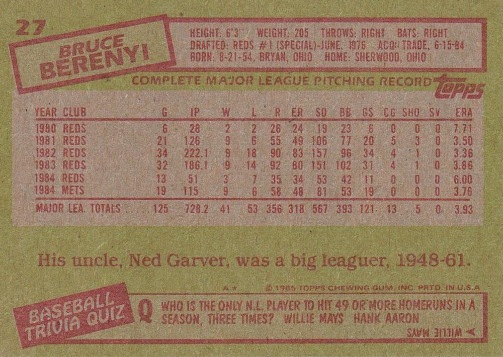 Bruce Berenyi  baseball card collectible - Main Image 2