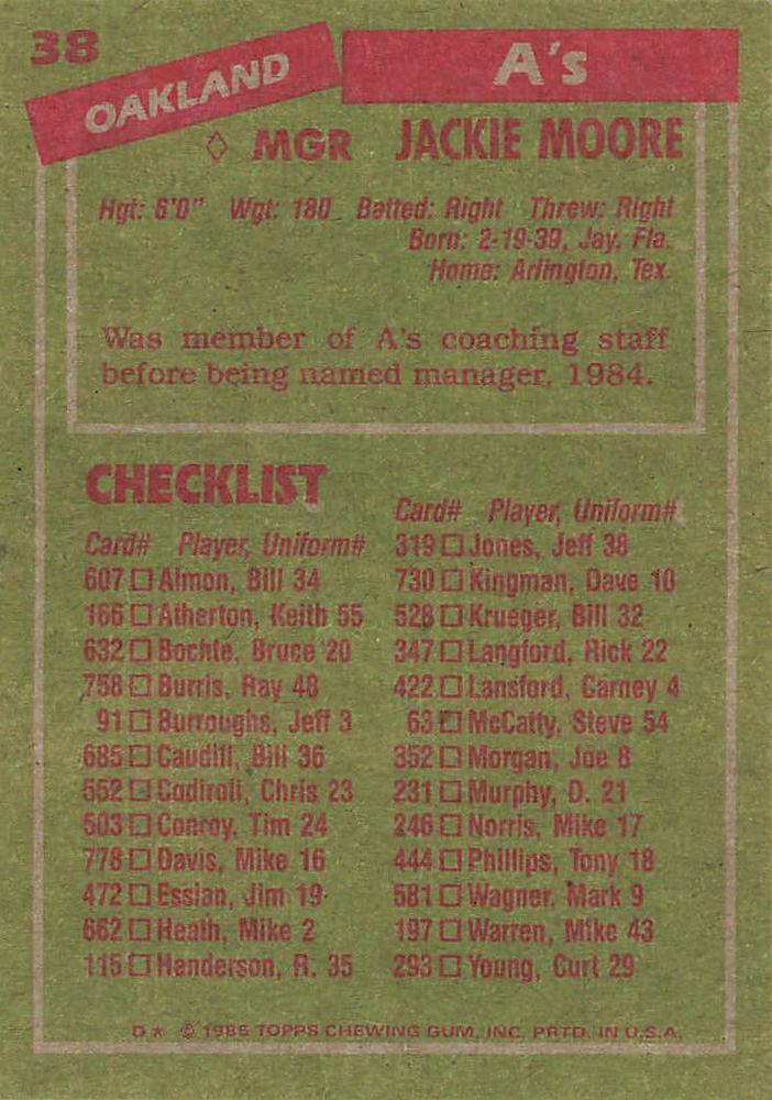 Jackie Moore  baseball card collectible - Main Image 2