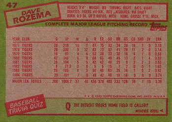 Dave Rozema  baseball card collectible - Main Image 2