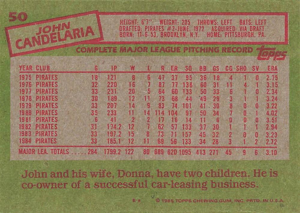 John Candelaria  baseball card collectible - Main Image 2