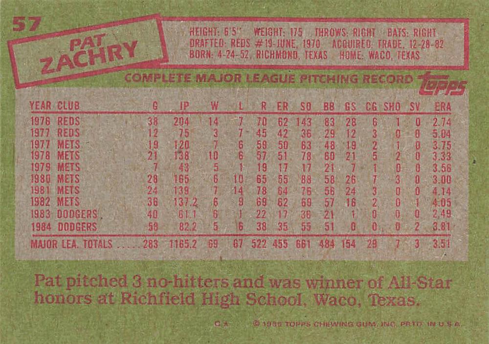 Pat Zachry  baseball card collectible - Main Image 2