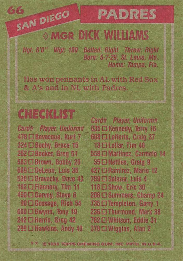 Dick Williams  baseball card collectible - Main Image 2