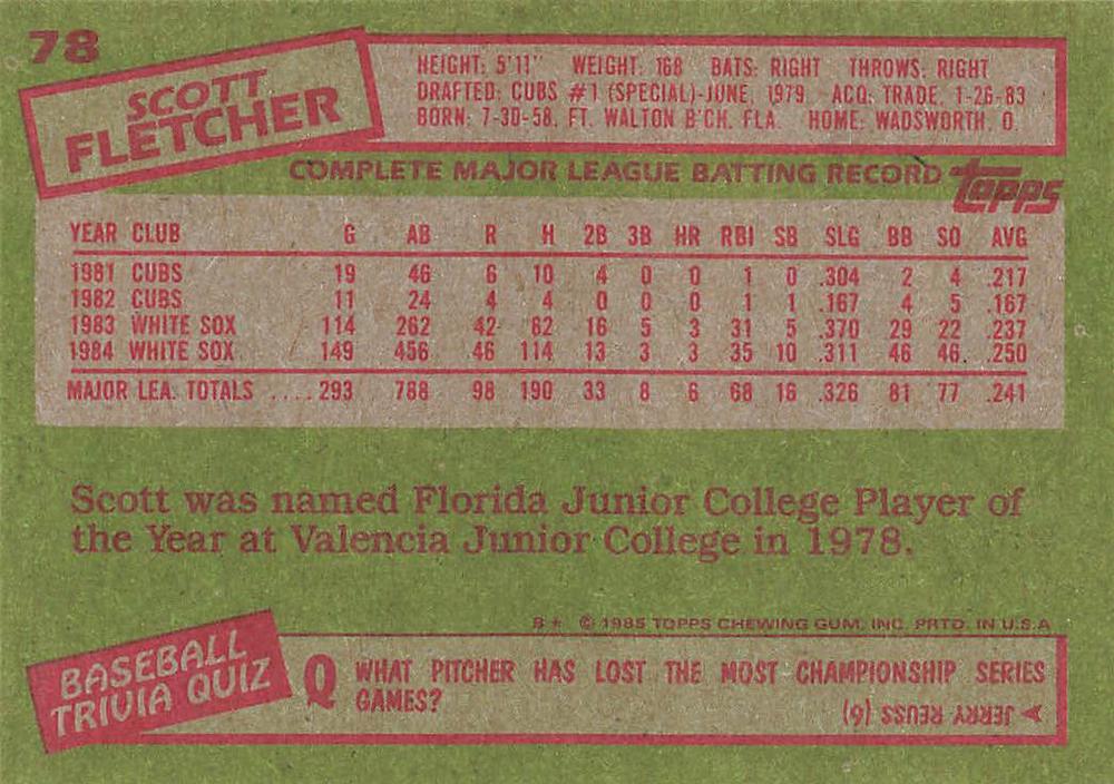 Scott Fletcher  baseball card collectible - Main Image 2