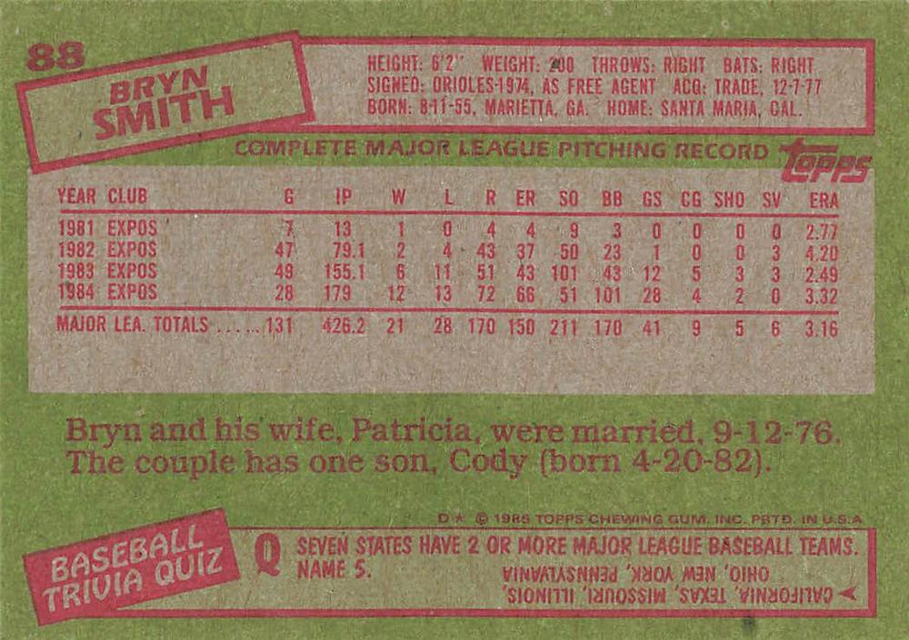 Bryn Smith  baseball card collectible - Main Image 2