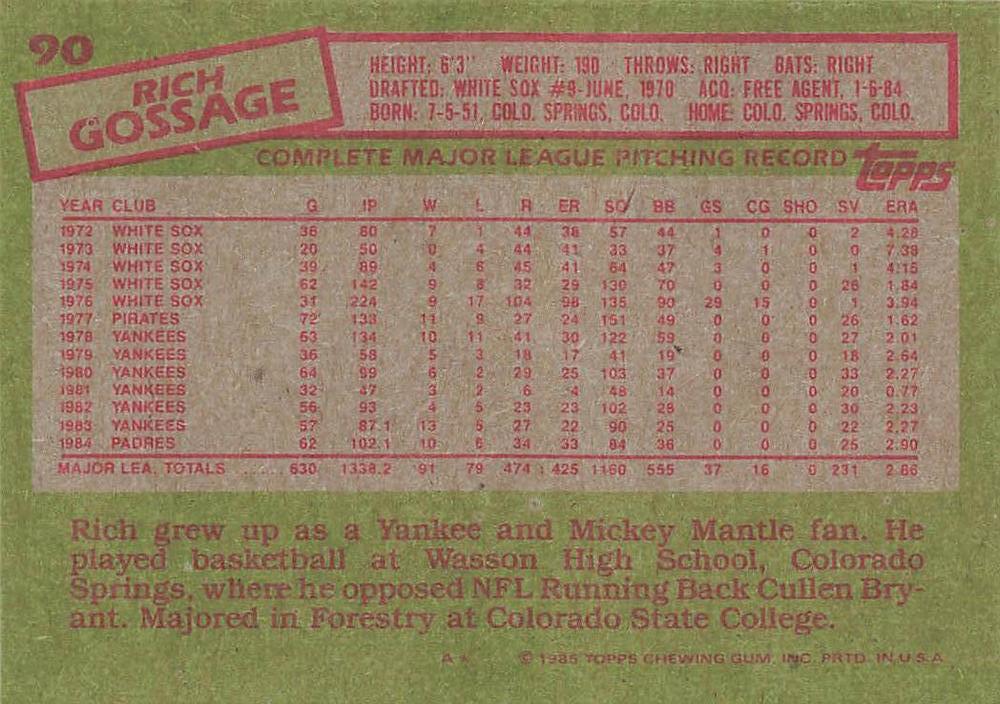 Rich Gossage  baseball card collectible - Main Image 2