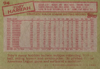 Toby Harrah  baseball card collectible - Main Image 2