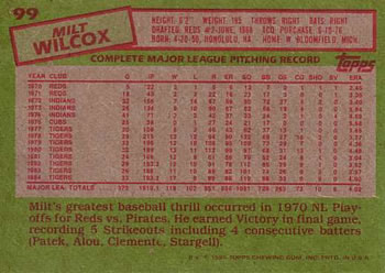 Milt Wilcox  baseball card collectible - Main Image 2