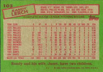 Randy Lerch  baseball card collectible - Main Image 2