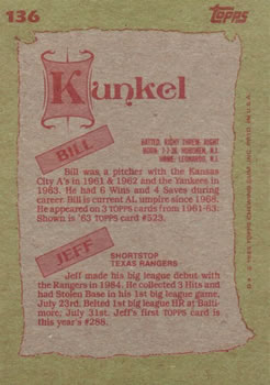 Bill Kunkel / Jeff Kunkel  baseball card collectible - Main Image 2