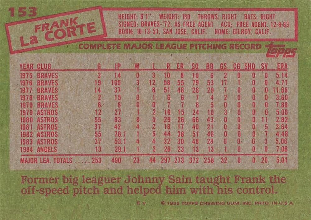 Frank LaCorte  baseball card collectible - Main Image 2