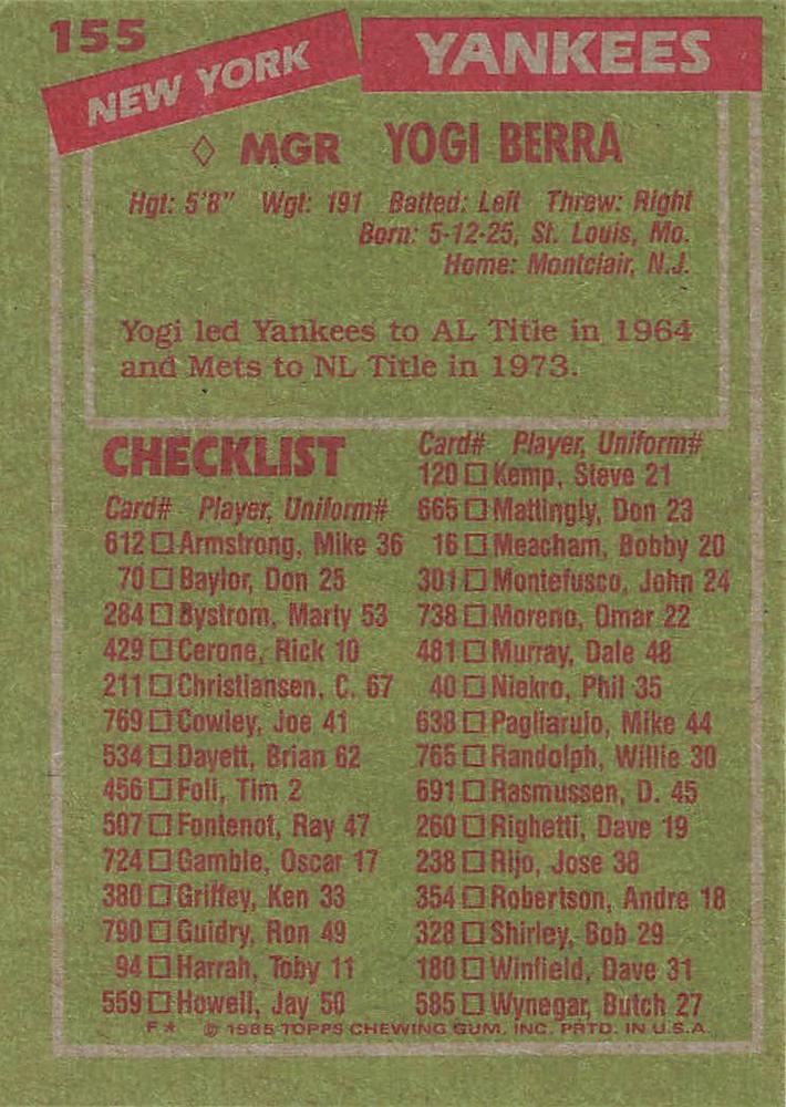 Yogi Berra  baseball card collectible - Main Image 2