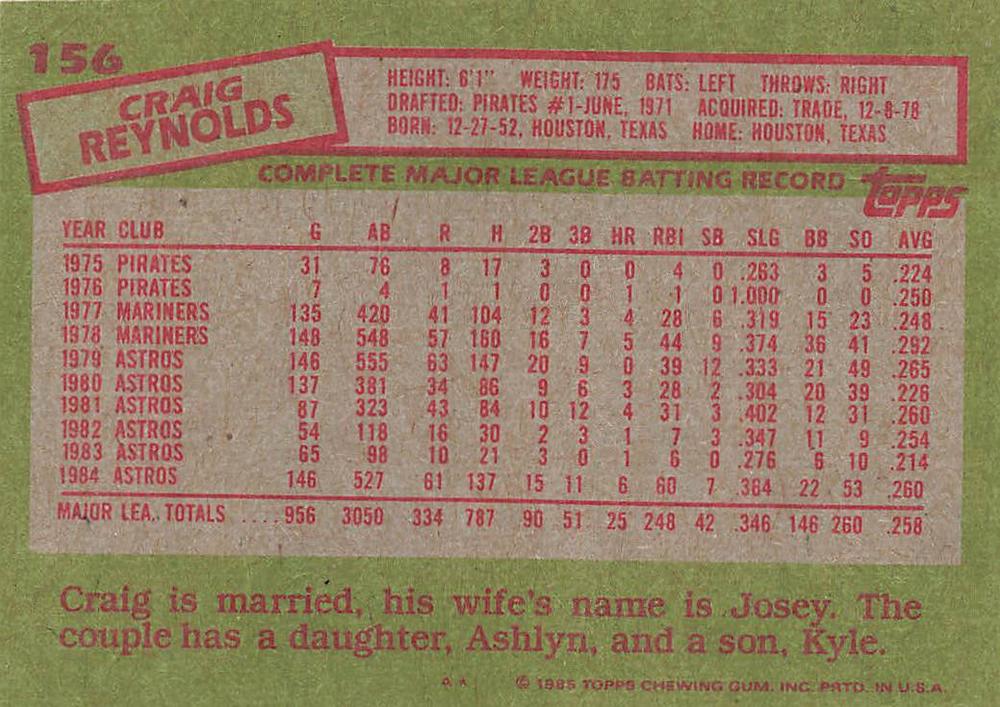 Craig Reynolds  baseball card collectible - Main Image 2