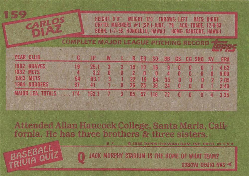 Carlos Diaz  baseball card collectible - Main Image 2