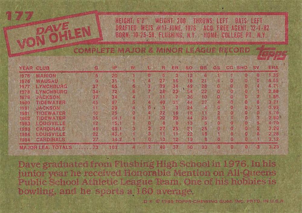 Dave Von Ohlen  baseball card collectible - Main Image 2