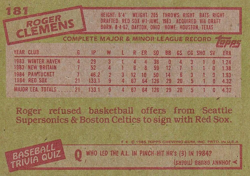 Roger Clemens  baseball card collectible - Main Image 2