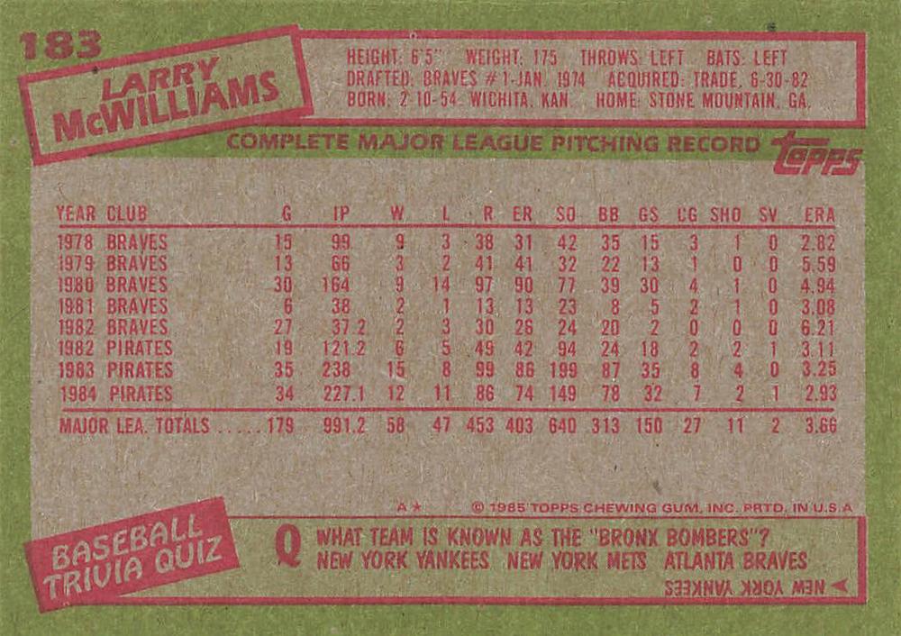 Larry McWilliams  baseball card collectible - Main Image 2