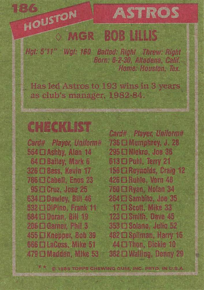 Bob Lillis  baseball card collectible - Main Image 2