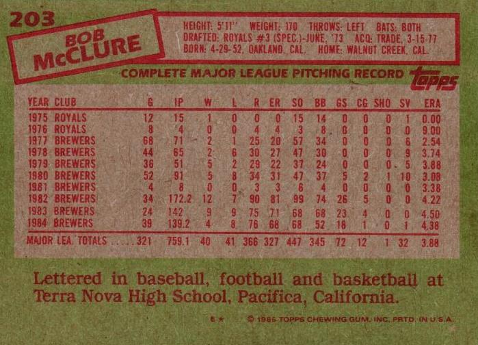 Bob McClure  baseball card collectible - Main Image 2