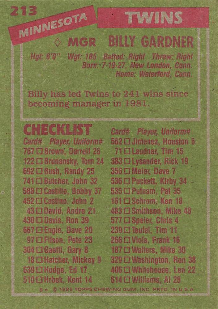 Billy Gardner  baseball card collectible - Main Image 2