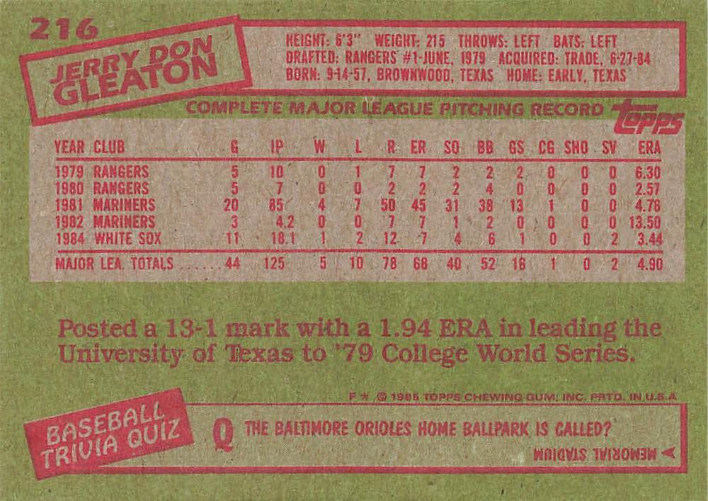 Jerry Don Gleaton  baseball card collectible - Main Image 2
