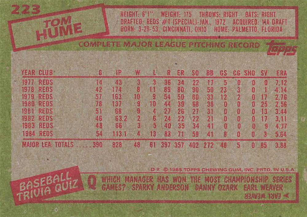 Tom Hume  baseball card collectible - Main Image 2