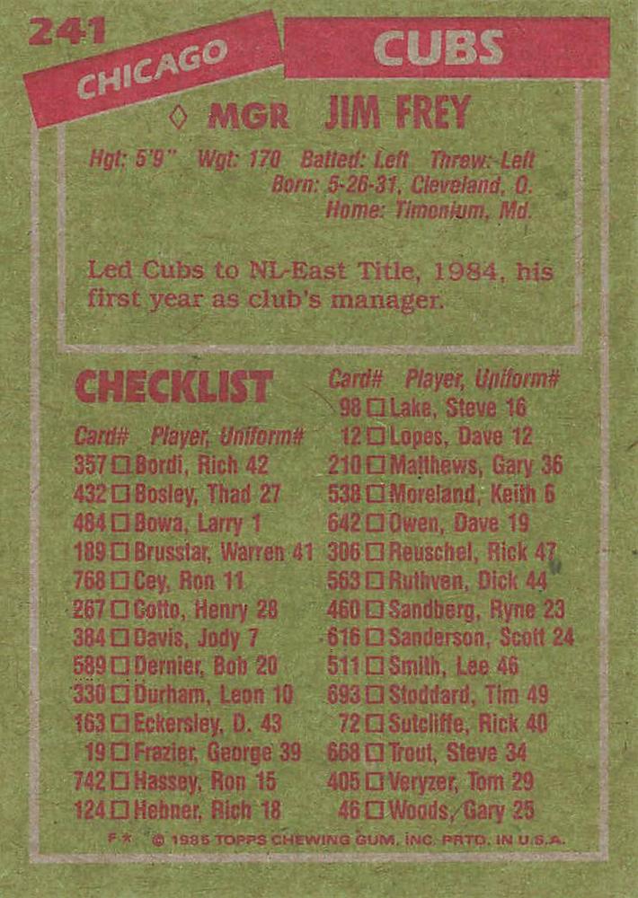 Jim Frey  baseball card collectible - Main Image 2