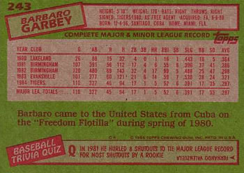 Barbaro Garbey  baseball card collectible - Main Image 2