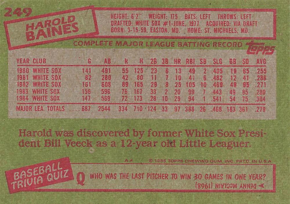 Harold Baines  baseball card collectible - Main Image 2