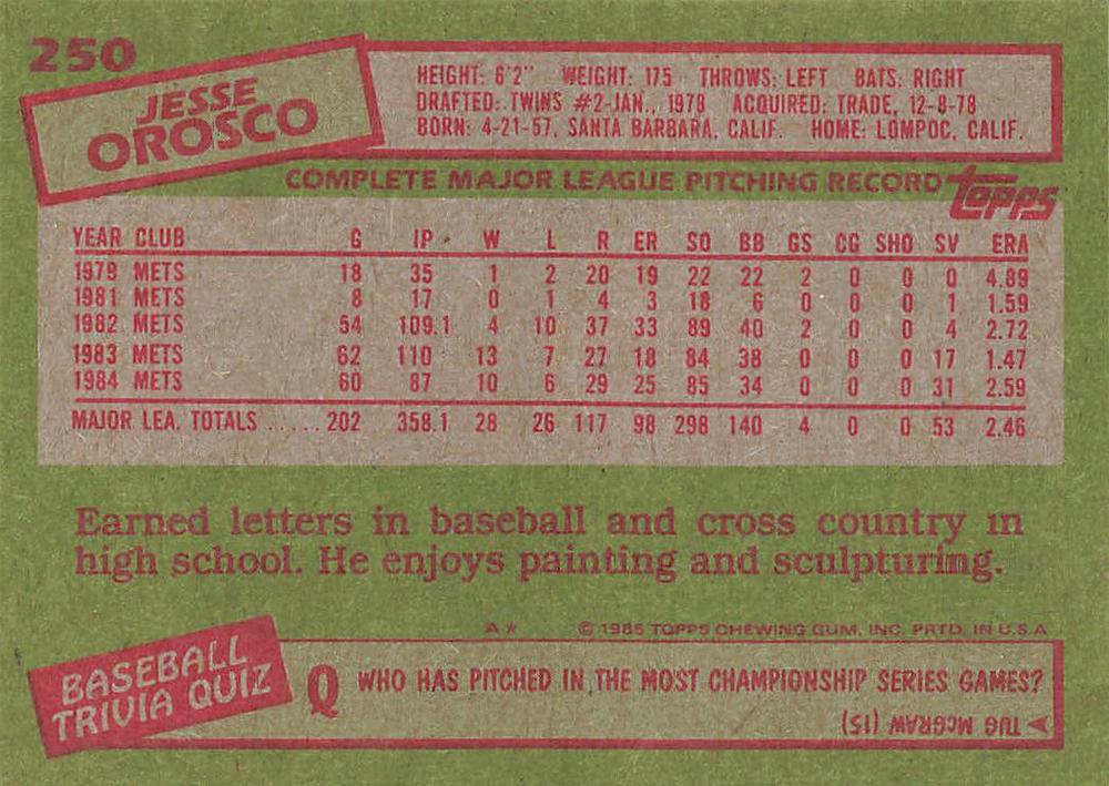 Jesse Orosco  baseball card collectible - Main Image 2