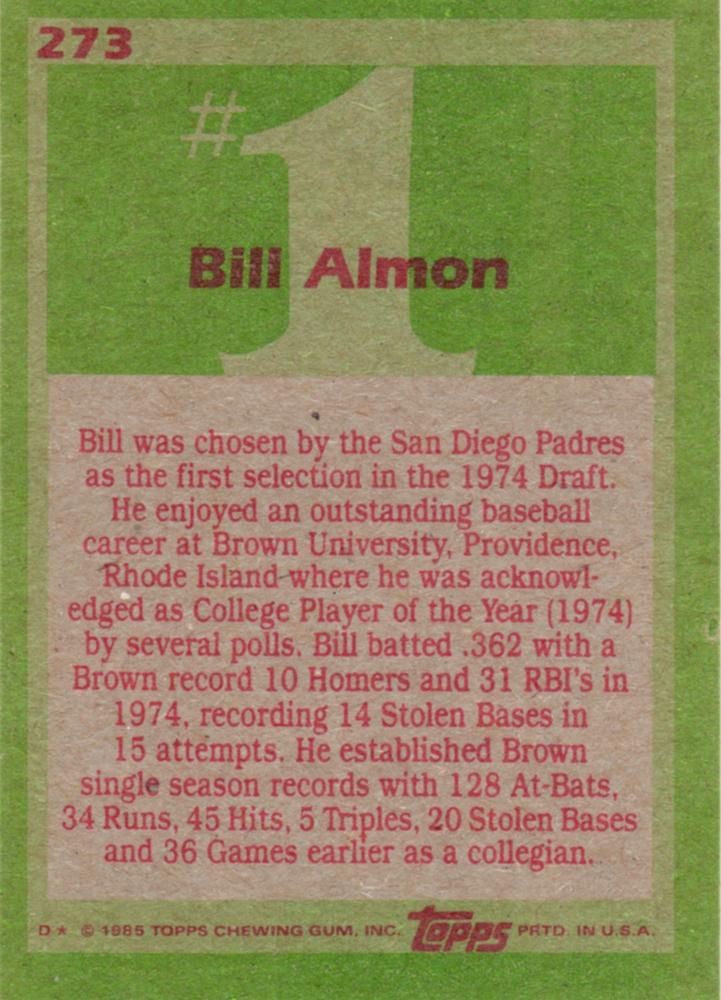 Bill Almon  baseball card collectible - Main Image 2