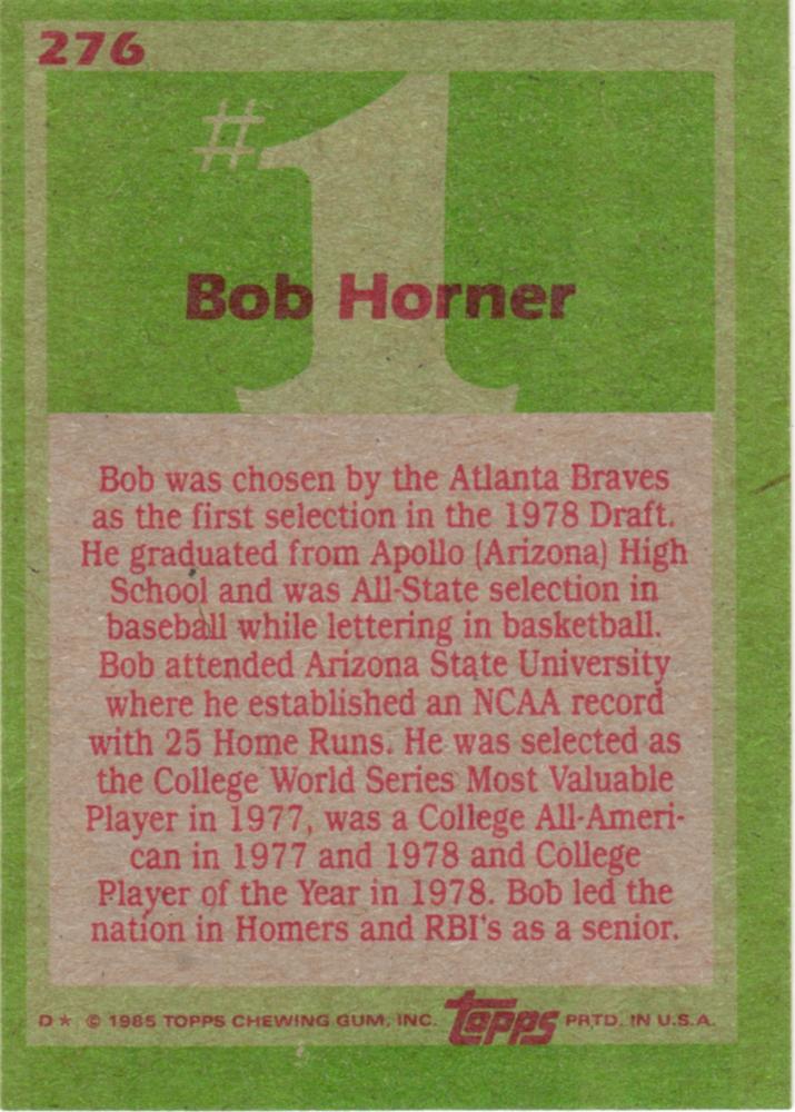 Bob Horner  baseball card collectible - Main Image 2