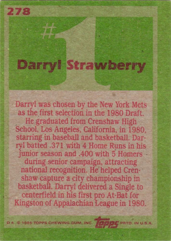Darryl Strawberry  baseball card collectible - Main Image 2