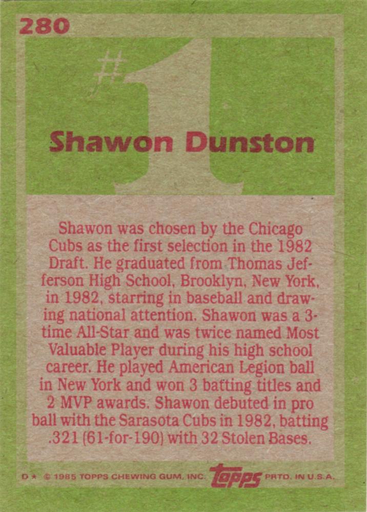 Shawon Dunston  baseball card collectible - Main Image 2