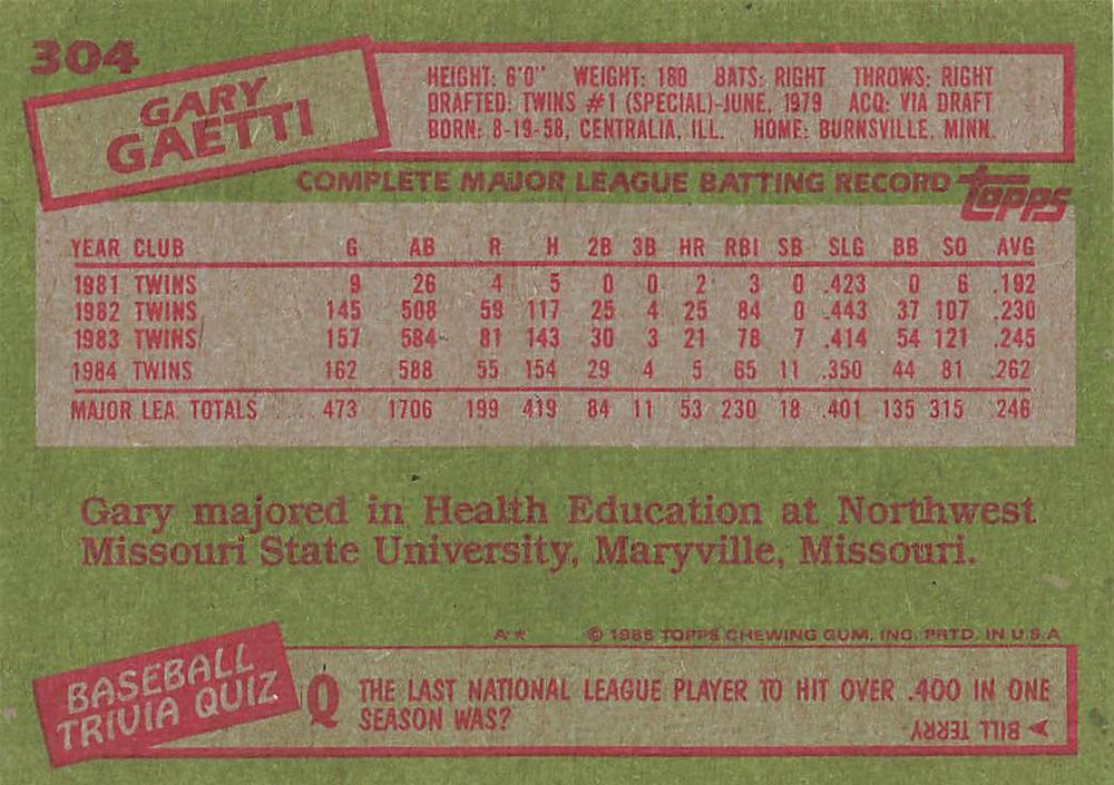 Gary Gaetti  baseball card collectible - Main Image 2