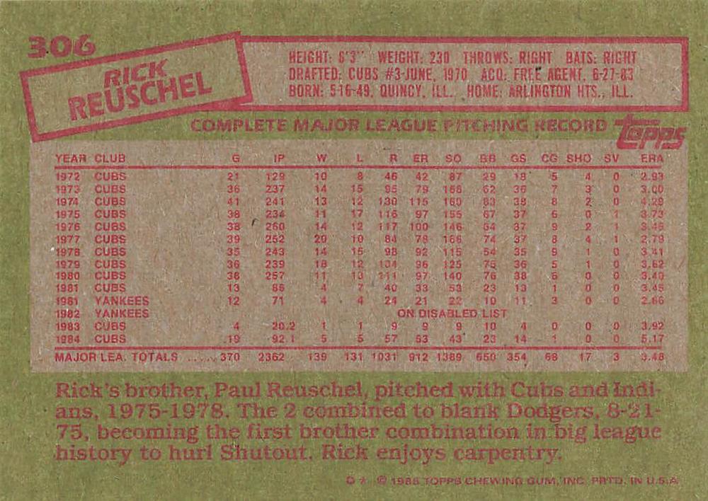 Rick Reuschel  baseball card collectible - Main Image 2