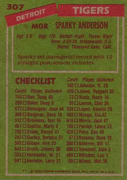 Sparky Anderson  baseball card collectible - Main Image 2