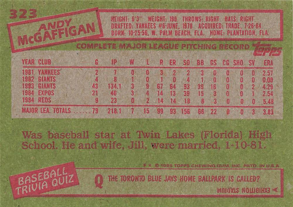 Andy McGaffigan  baseball card collectible - Main Image 2