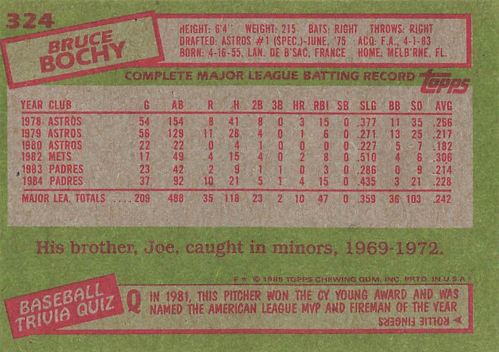 Bruce Bochy  baseball card collectible - Main Image 2