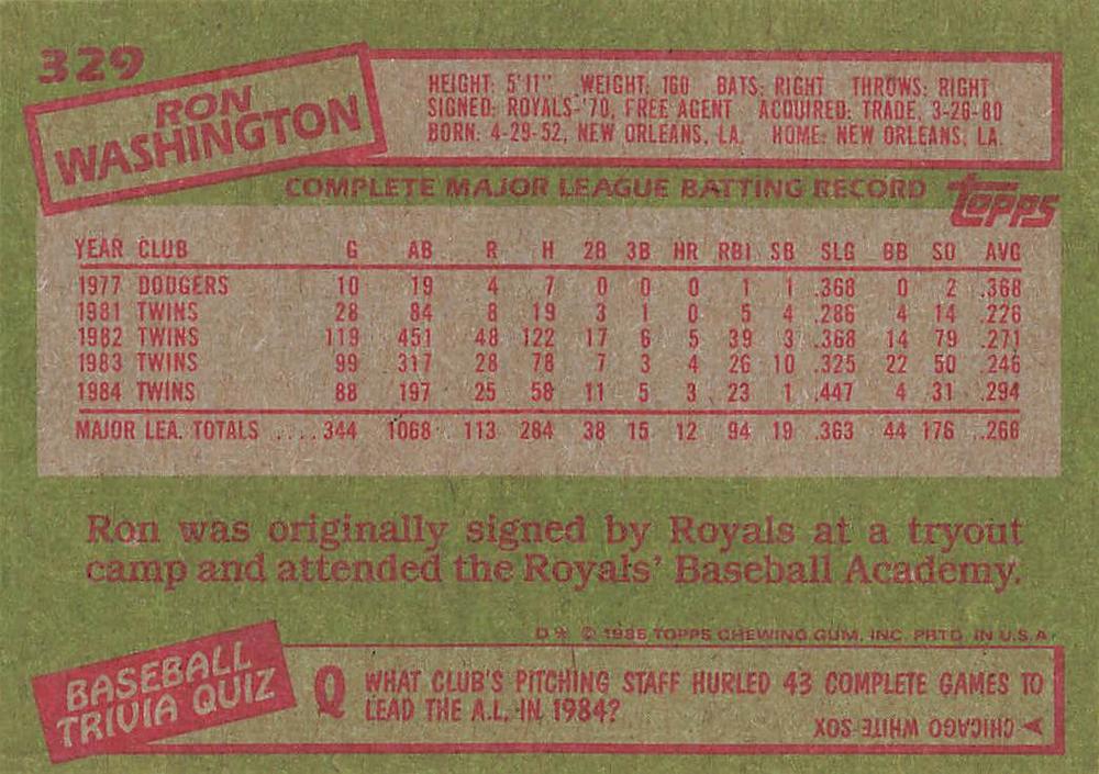 Ron Washington  baseball card collectible - Main Image 2