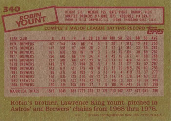 Robin Yount  baseball card collectible - Main Image 2