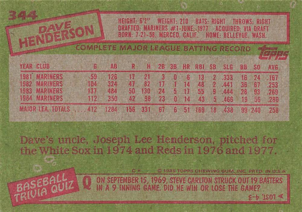 Dave Henderson  baseball card collectible - Main Image 2