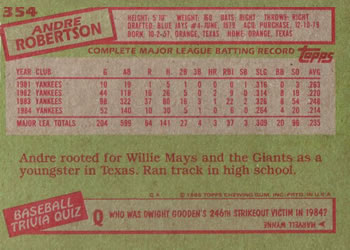 Andre Robertson  baseball card collectible - Main Image 2