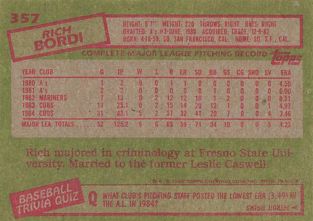 Rich Bordi  baseball card collectible - Main Image 2