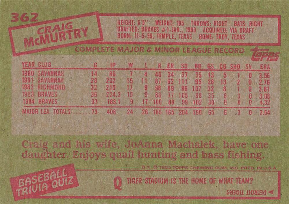 Craig McMurtry  baseball card collectible - Main Image 2