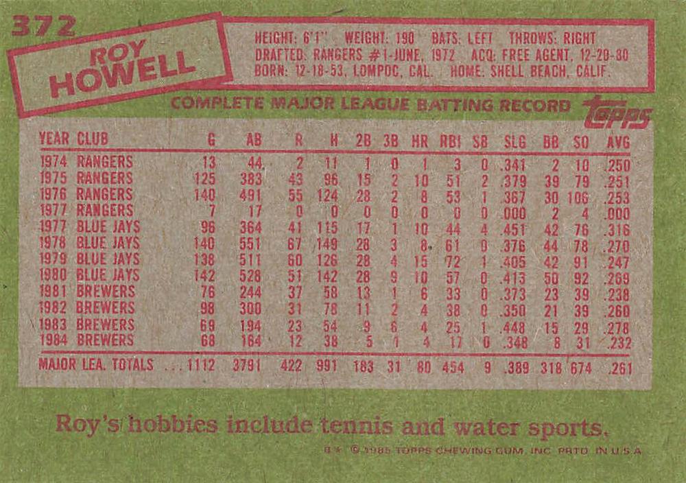 Roy Howell  baseball card collectible - Main Image 2